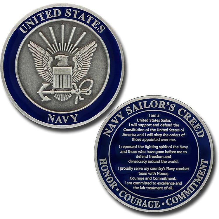 Benutzerdefinierte Militärmünze US Navy Sailor's Creed Challenge Coin